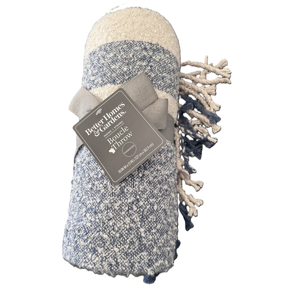 Better Homes & Gardens Blue Stripe Boucle Throw 50x72 Coastal Cozy